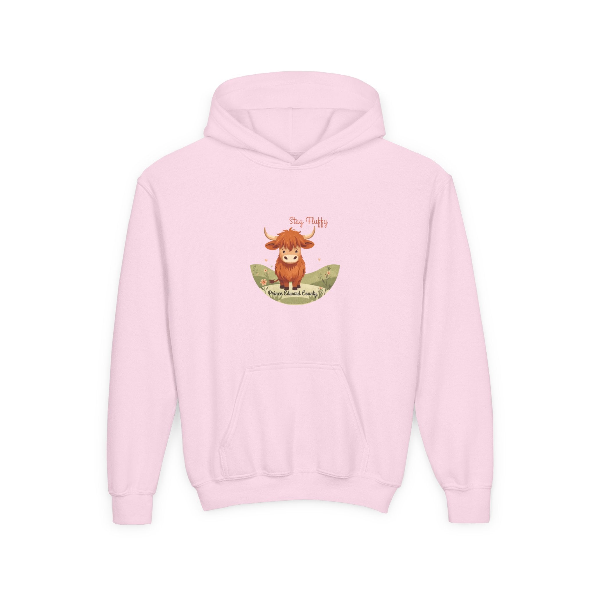 "Stay Fluffy" Prince Edward County Highland Cow Youth Hoodie