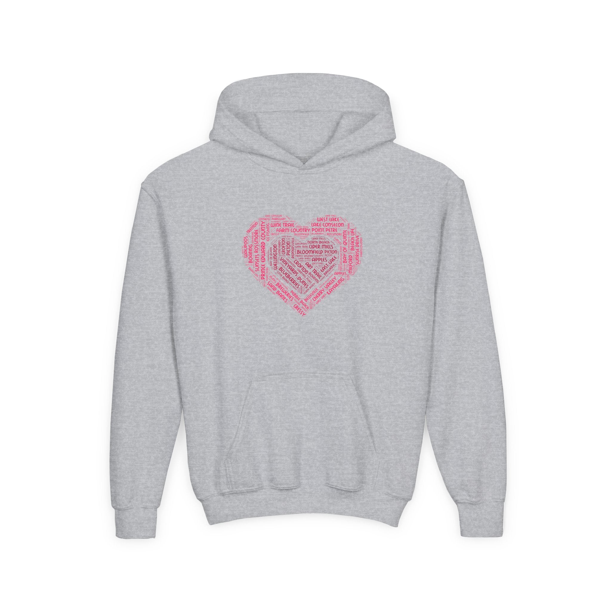 Favorite Places Prince Edward County Youth Heart Word-Art Hoodie
