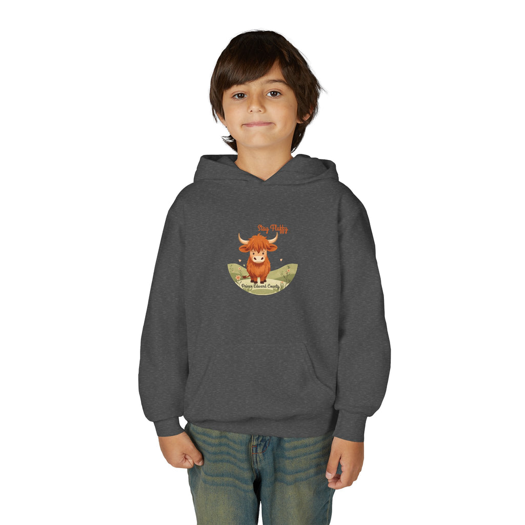 "Stay Fluffy" Prince Edward County Highland Cow Youth Hoodie