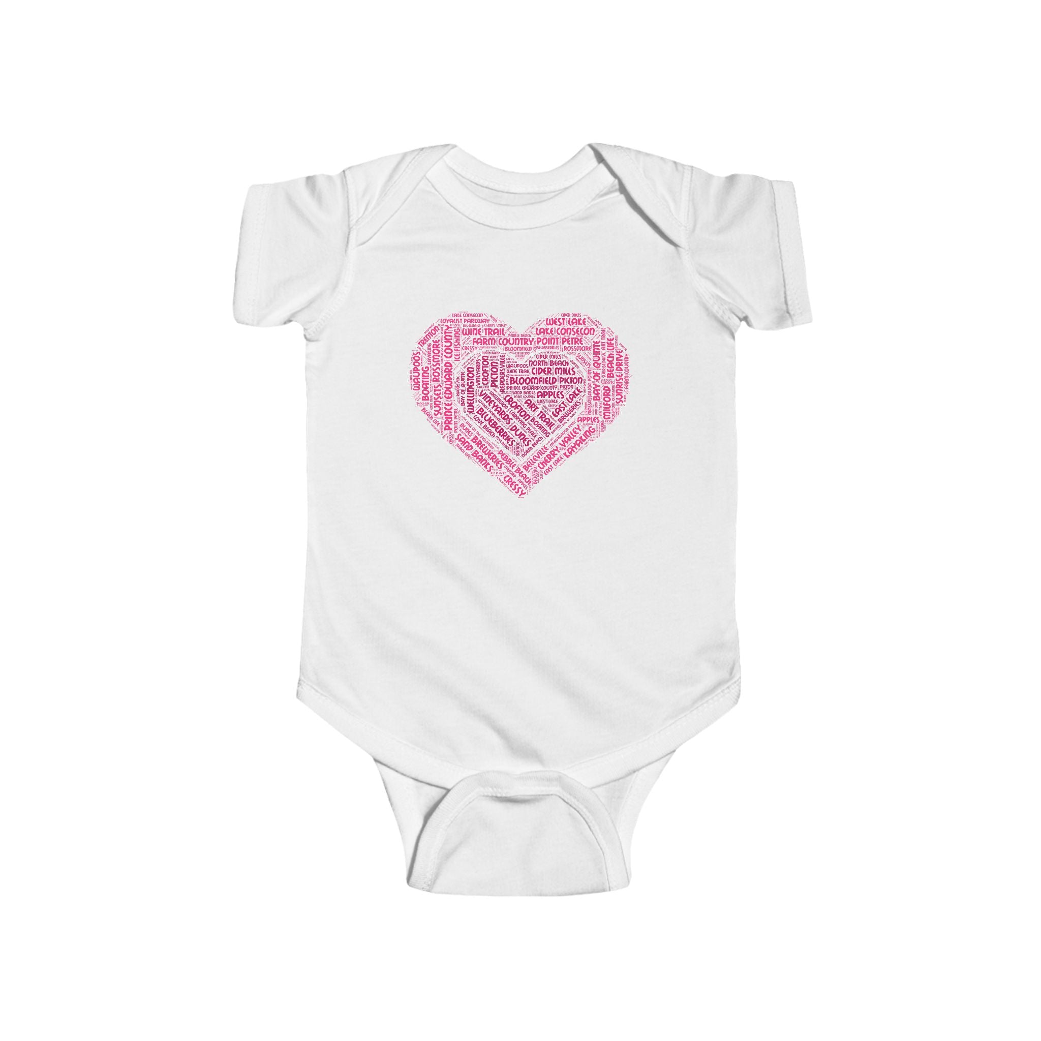 Favorite Places Prince Edward County Pink Heart Word Art Infant Onesie