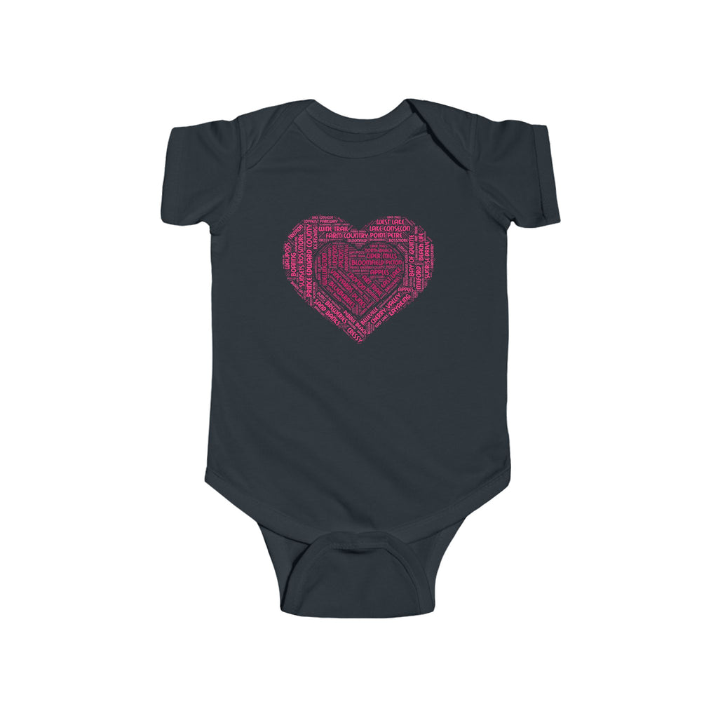 Favorite Places Prince Edward County Pink Heart Word Art Infant Onesie