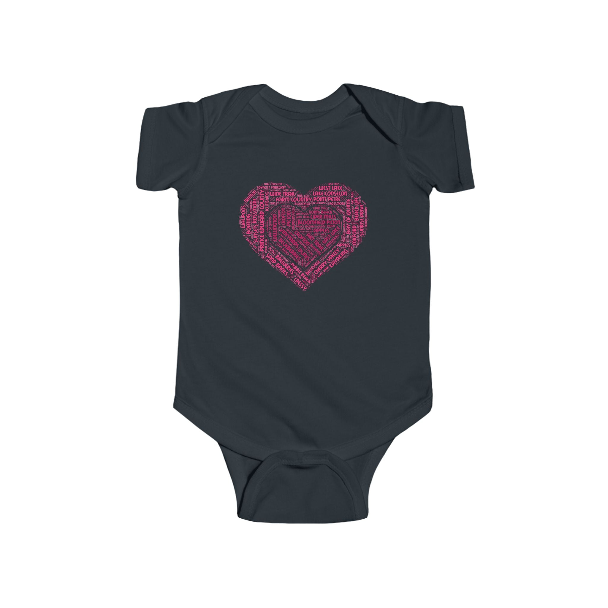Favorite Places Prince Edward County Pink Heart Word Art Infant Onesie