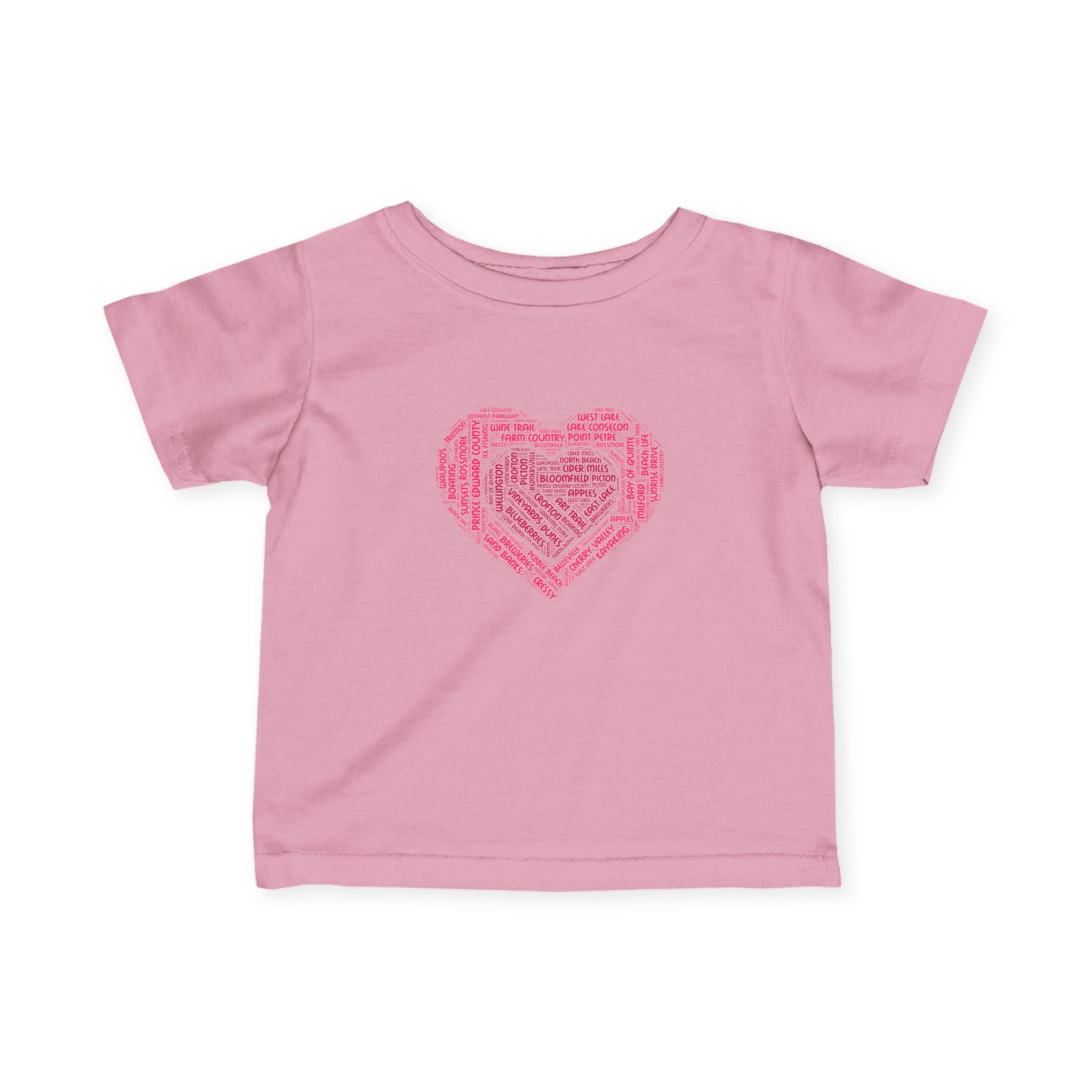 Favorite Places Prince Edward County Pink Heart Word Art Infant Tee