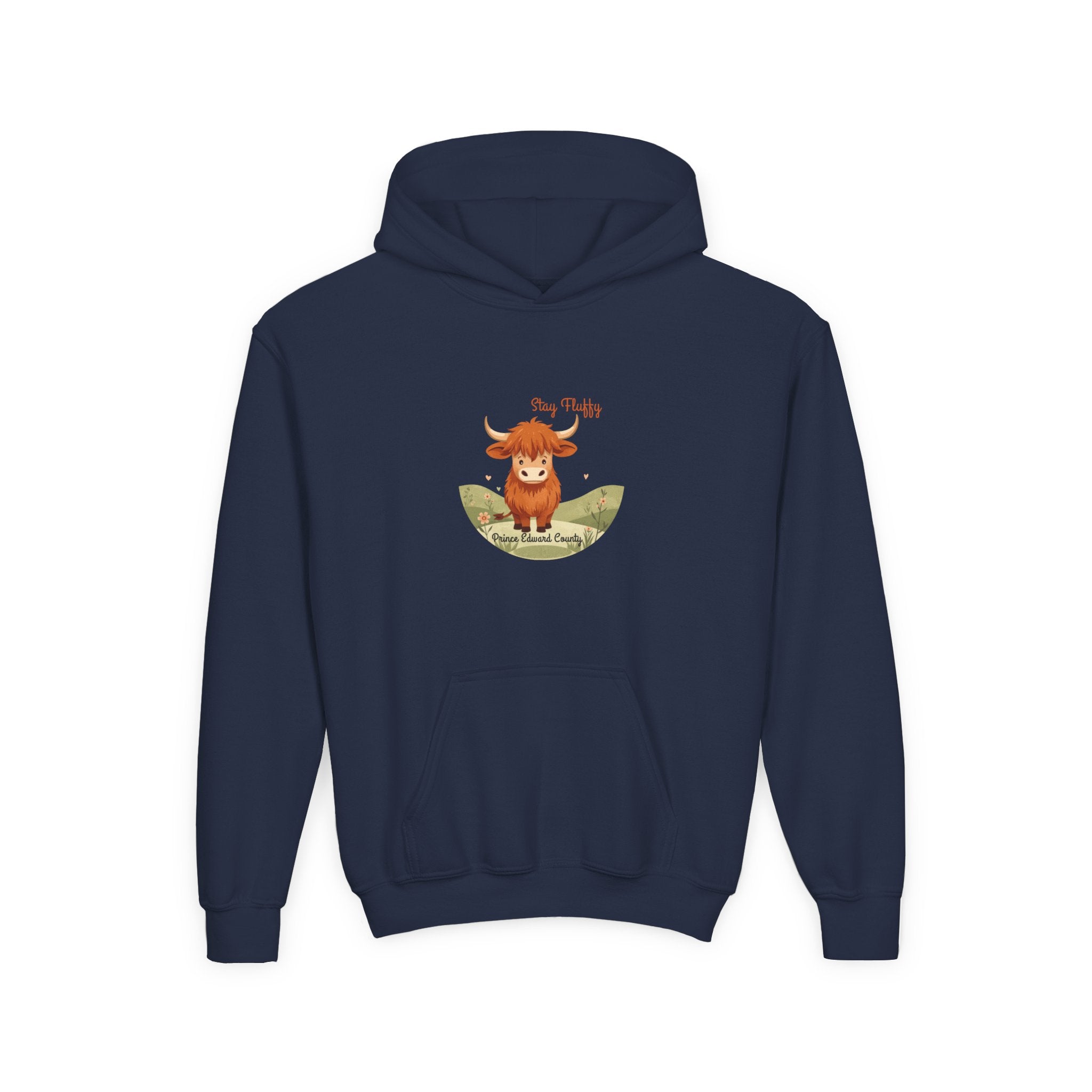 "Stay Fluffy" Prince Edward County Highland Cow Youth Hoodie