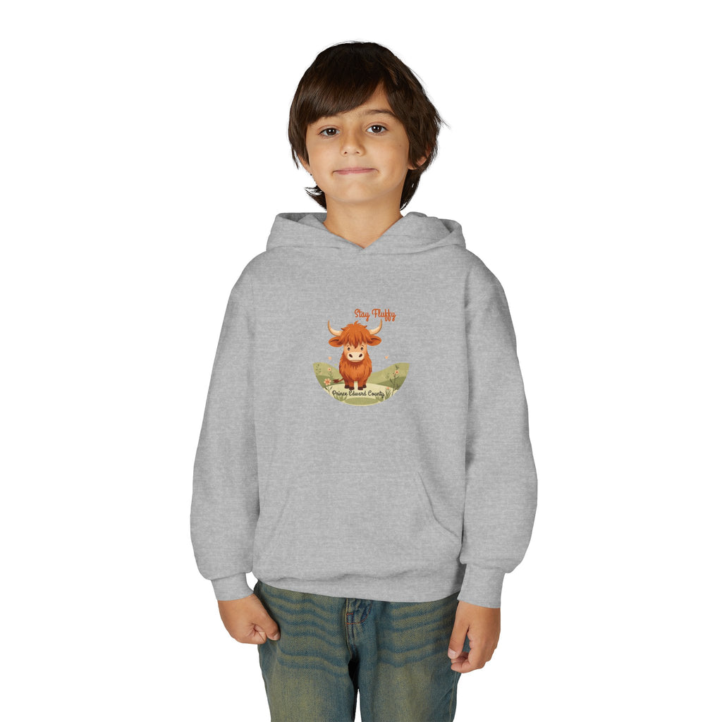 "Stay Fluffy" Prince Edward County Highland Cow Youth Hoodie