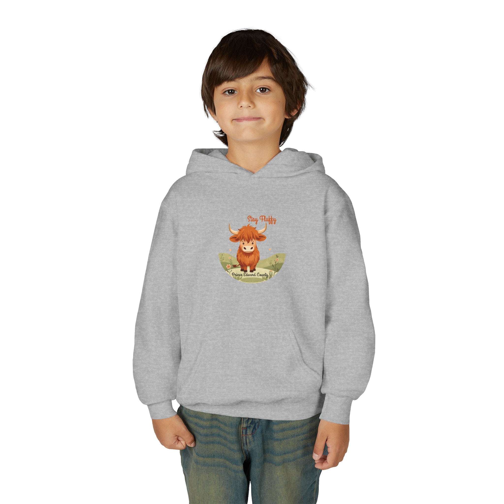 "Stay Fluffy" Prince Edward County Highland Cow Youth Hoodie