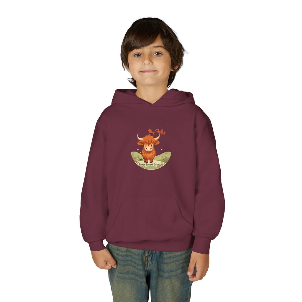 "Stay Fluffy" Prince Edward County Highland Cow Youth Hoodie