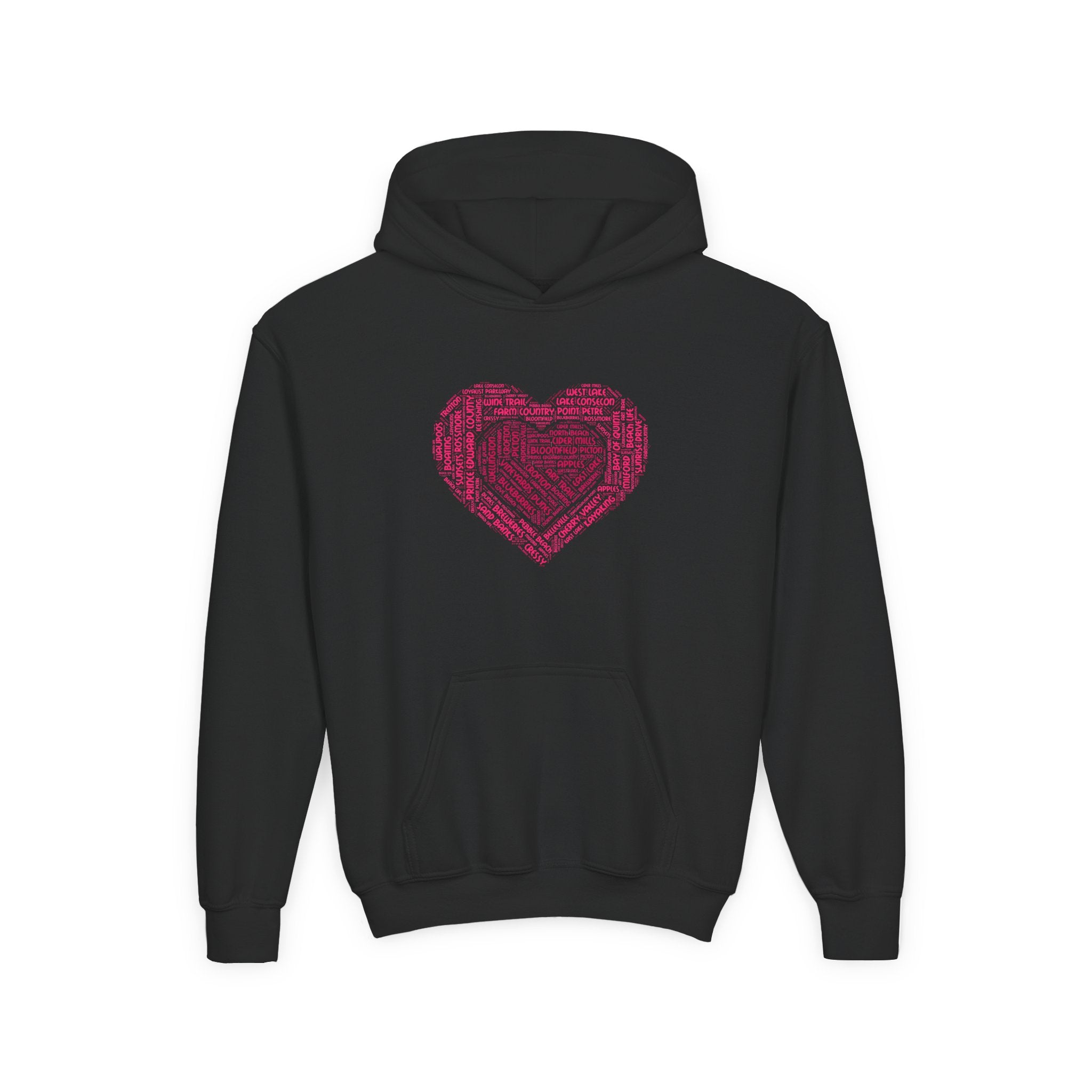 Favorite Places Prince Edward County Youth Heart Word-Art Hoodie