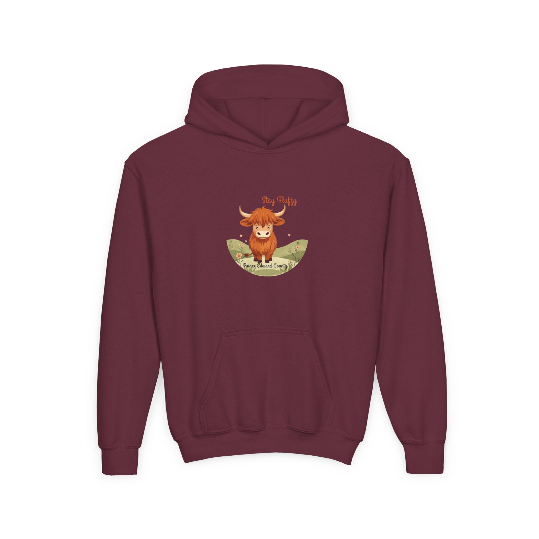 "Stay Fluffy" Prince Edward County Highland Cow Youth Hoodie