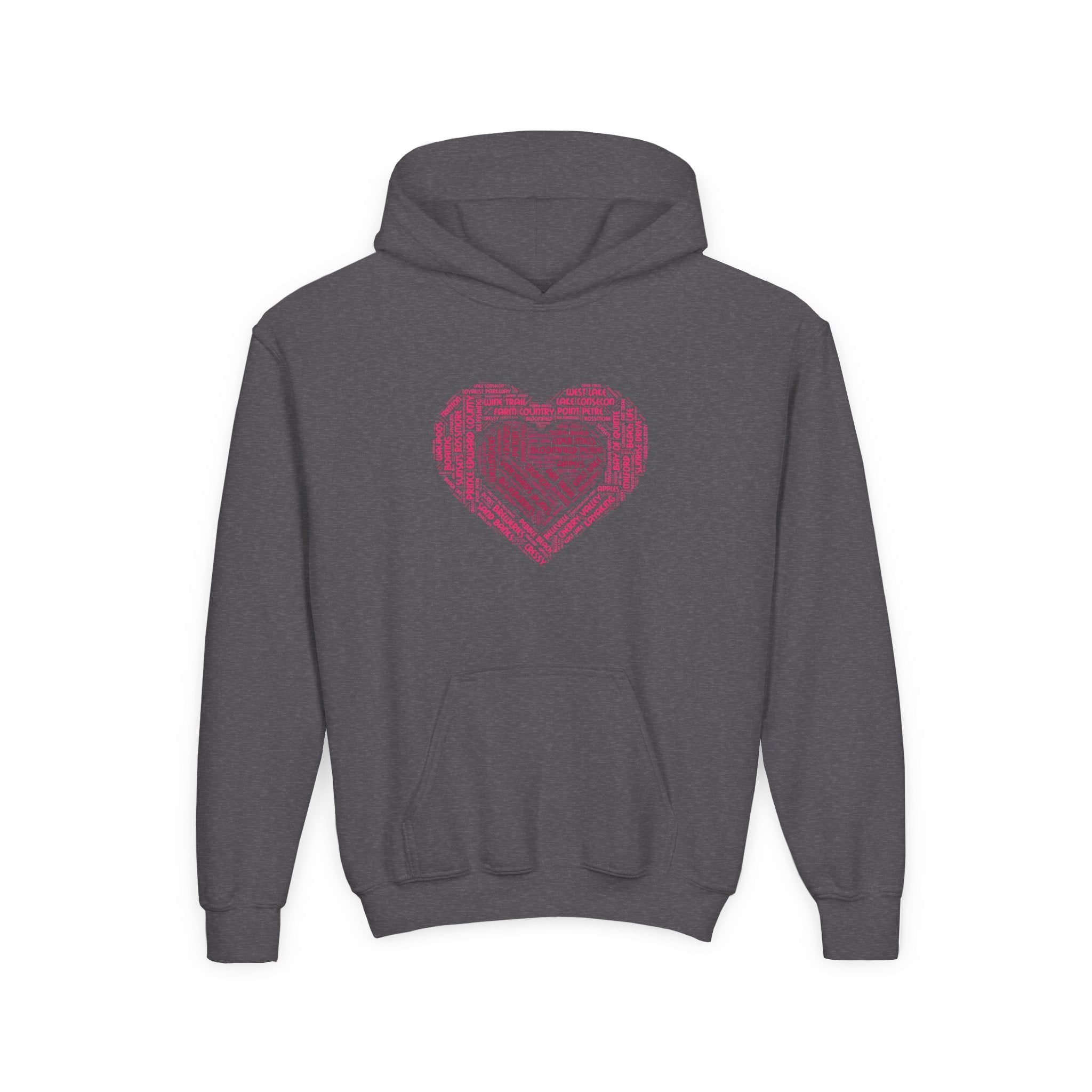 Favorite Places Prince Edward County Youth Heart Word-Art Hoodie