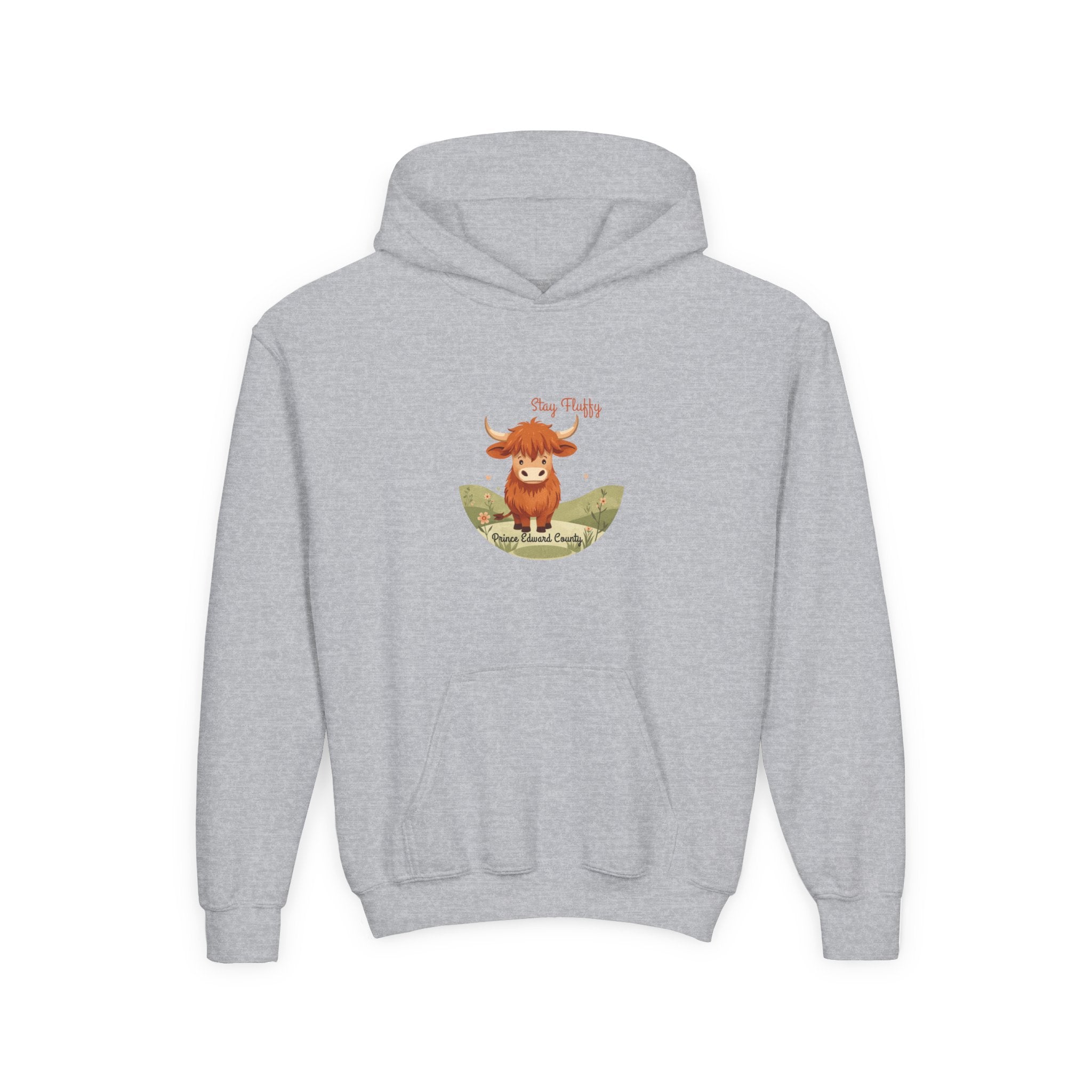 "Stay Fluffy" Prince Edward County Highland Cow Youth Hoodie