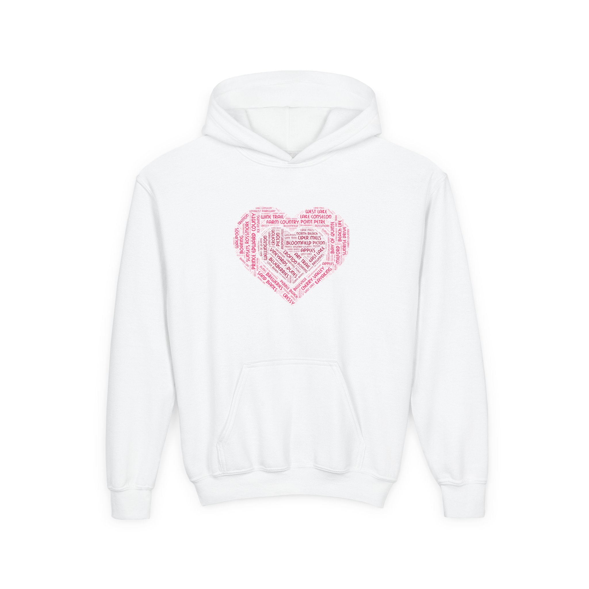 Favorite Places Prince Edward County Youth Heart Word-Art Hoodie