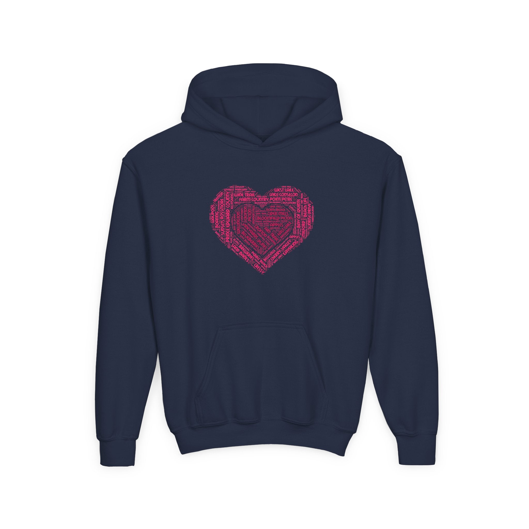 Favorite Places Prince Edward County Youth Heart Word-Art Hoodie