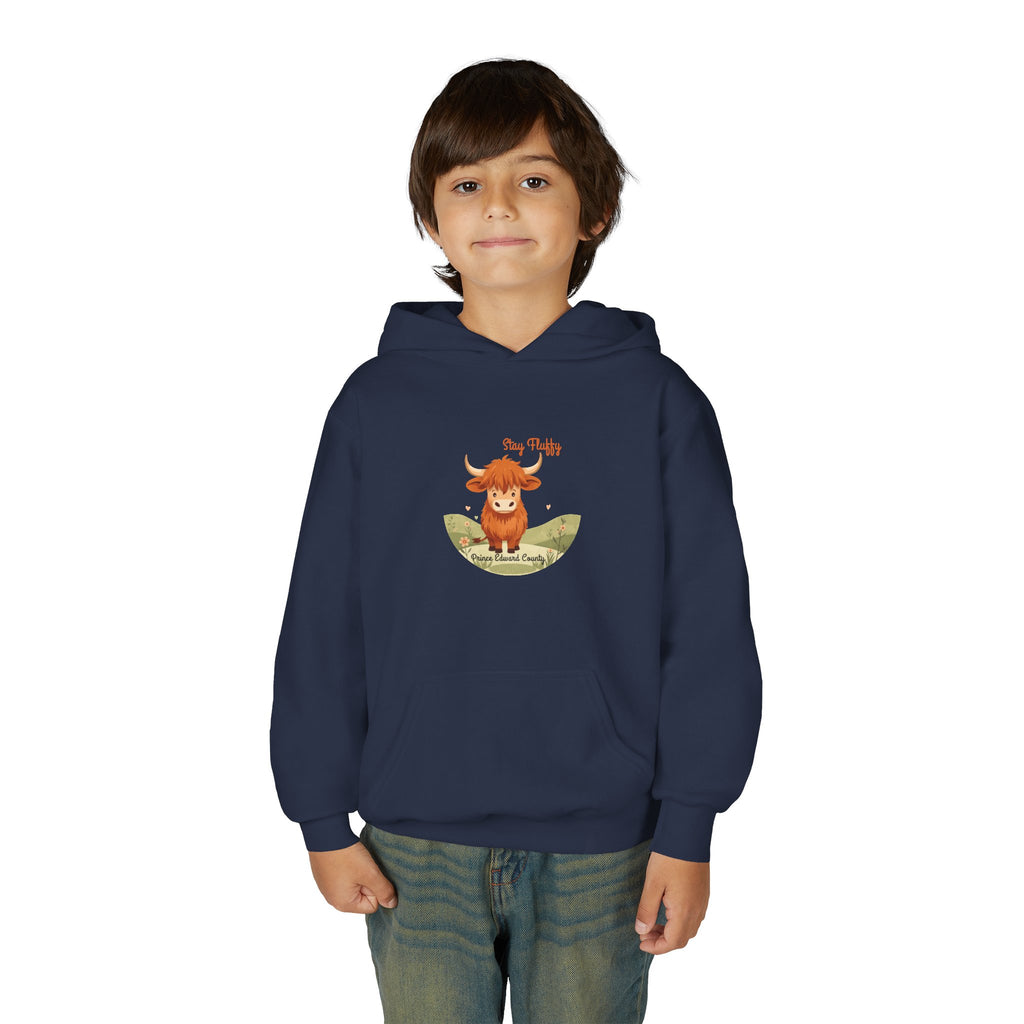 "Stay Fluffy" Prince Edward County Highland Cow Youth Hoodie
