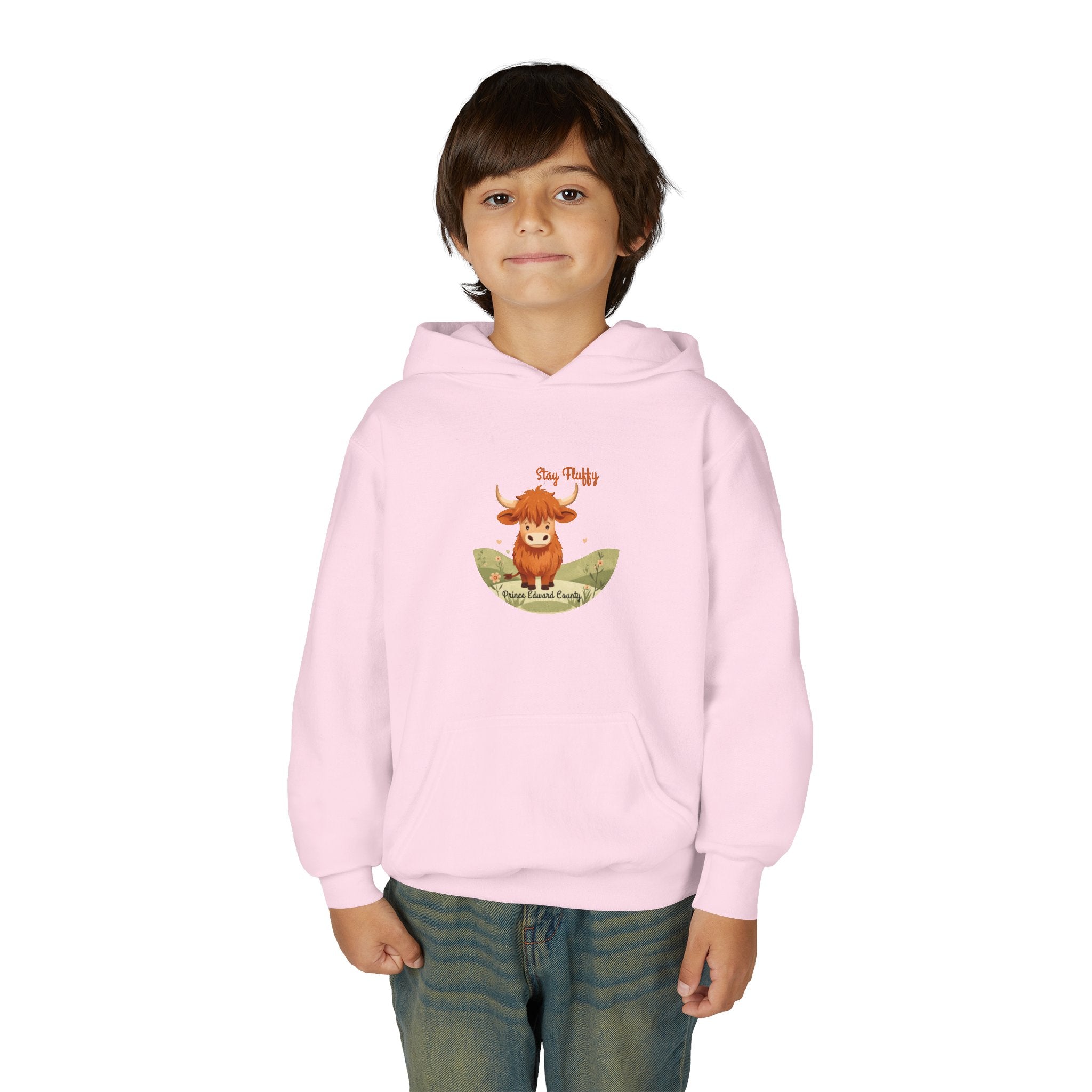 "Stay Fluffy" Prince Edward County Highland Cow Youth Hoodie