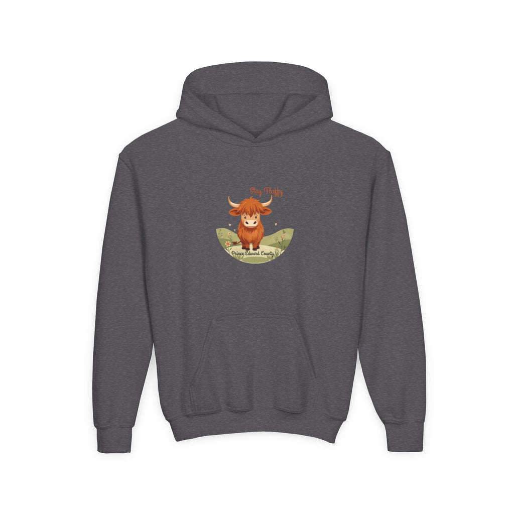 "Stay Fluffy" Prince Edward County Highland Cow Youth Hoodie