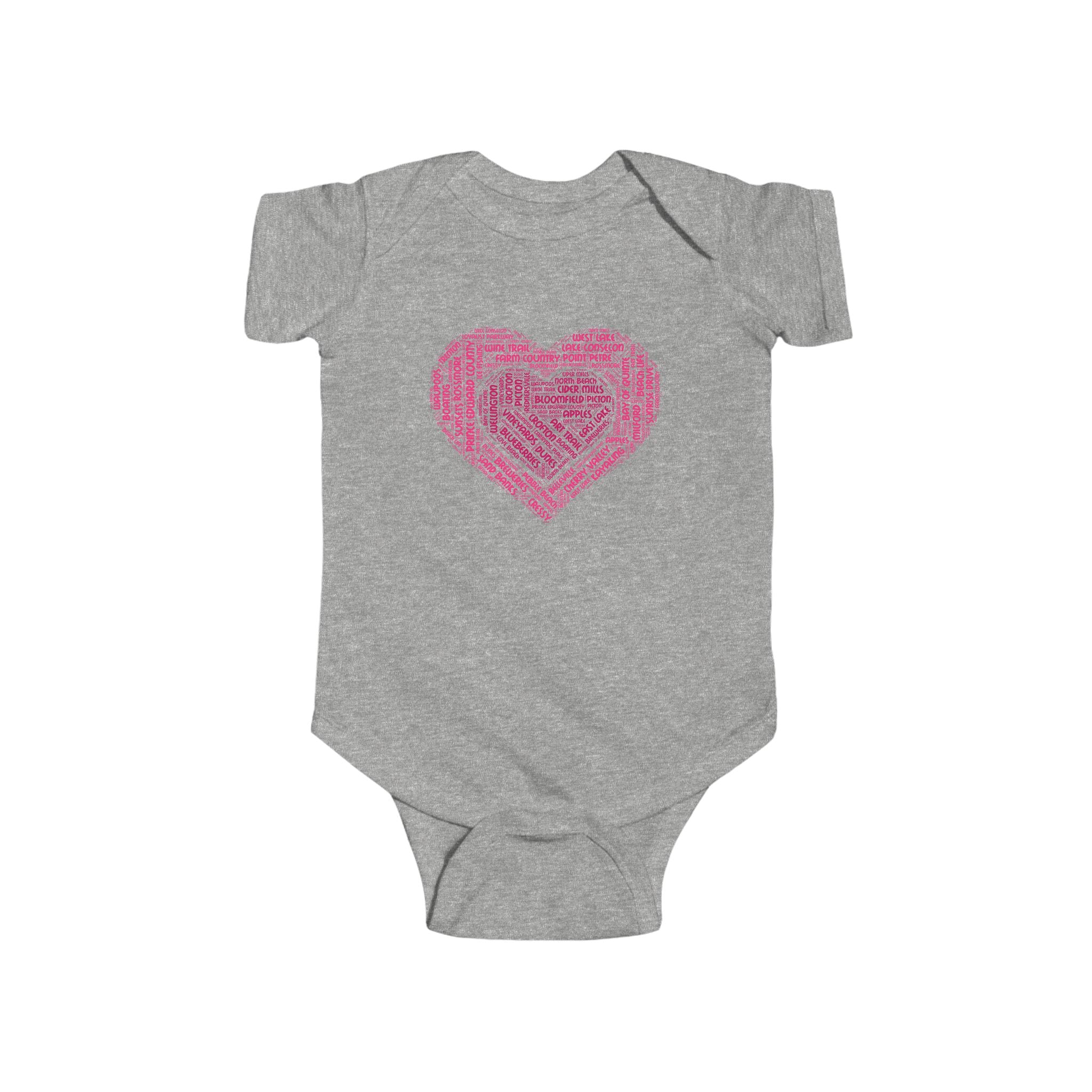 Favorite Places Prince Edward County Pink Heart Word Art Infant Onesie