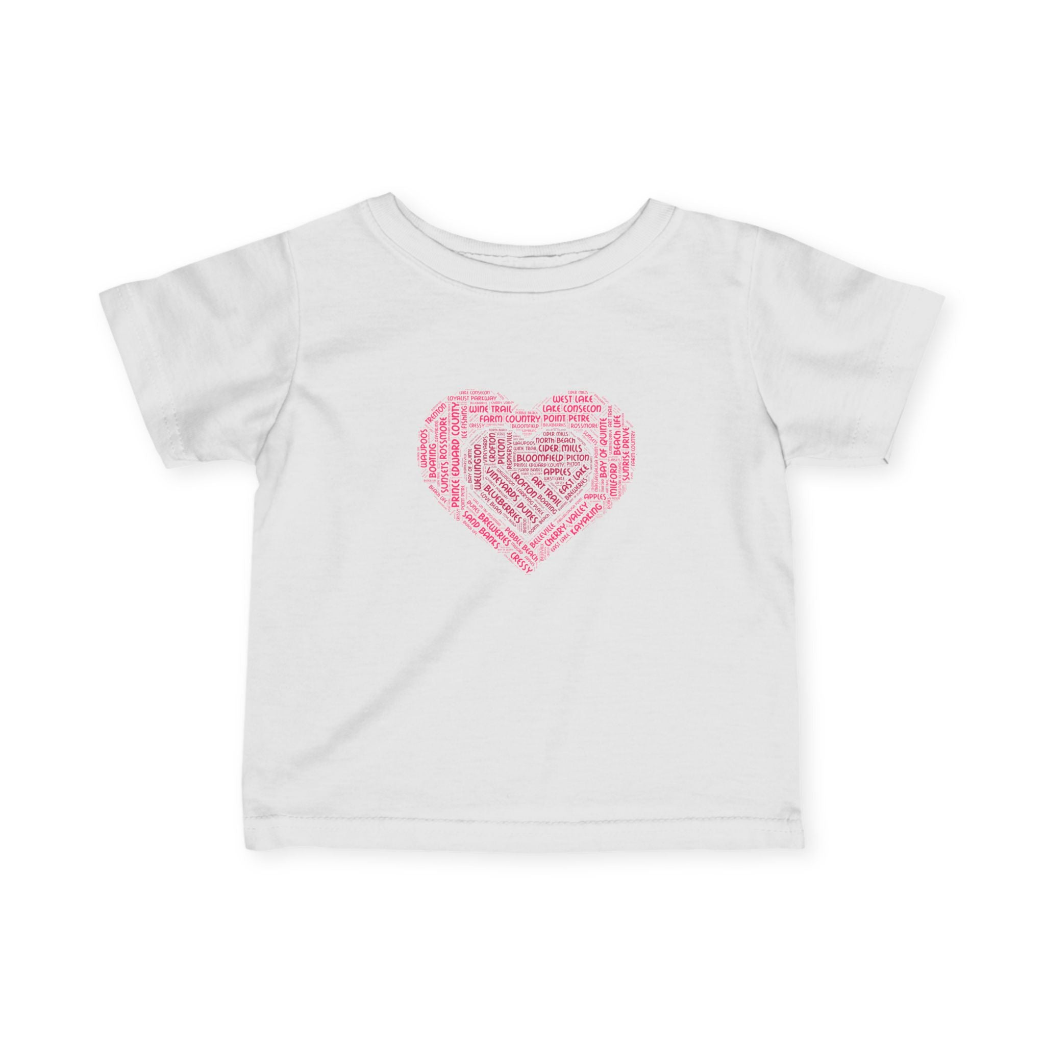 Favorite Places Prince Edward County Pink Heart Word Art Infant Tee